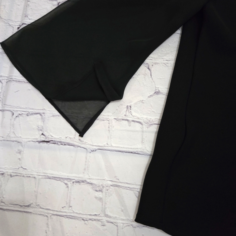 S.L. fashions Women's Black Scoop Blouse Chiffon sleeves and shoulder pads - Picture 8 of 10